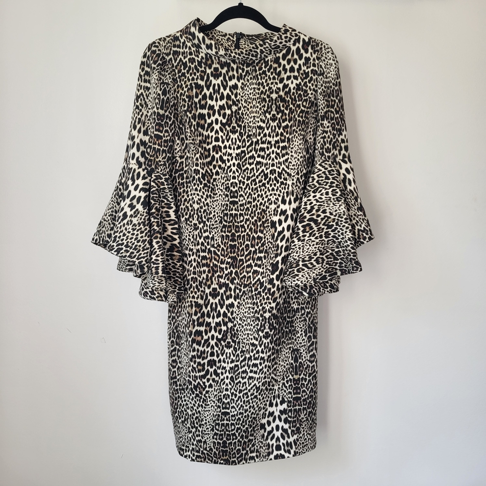 Badgley Mischka Animal Print Long Sleeve Dress